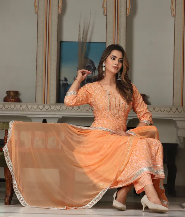 Orange_Anarkali_Rayon_Printd_Embroiderd_Kurta_With_Pant_And_Dupatta_Women_And_Girls