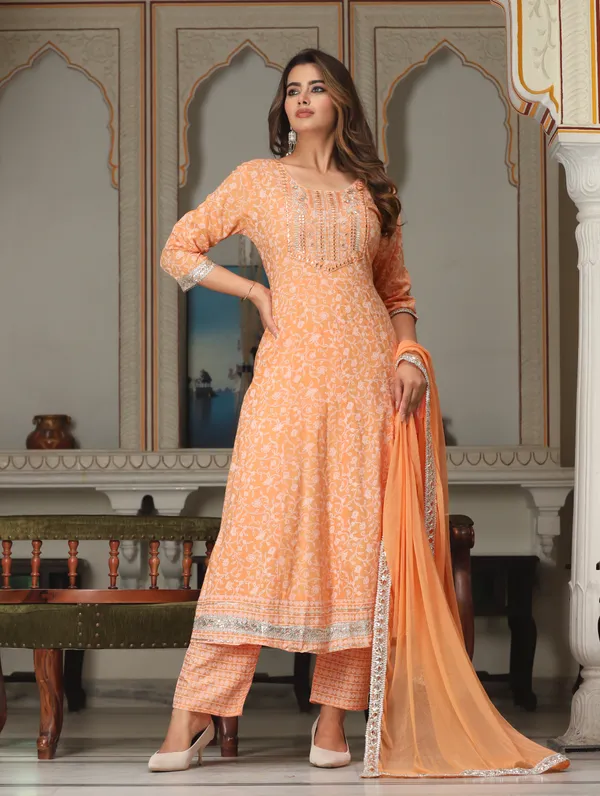 Orange_Anarkali_Rayon_Printd_Embroiderd_Kurta_With_Pant_And_Dupatta_Women_And_Girls