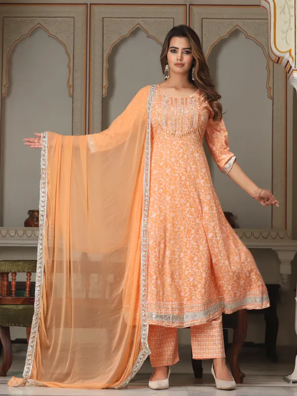 Orange_Anarkali_Rayon_Printd_Embroiderd_Kurta_With_Pant_And_Dupatta_Women_And_Girls