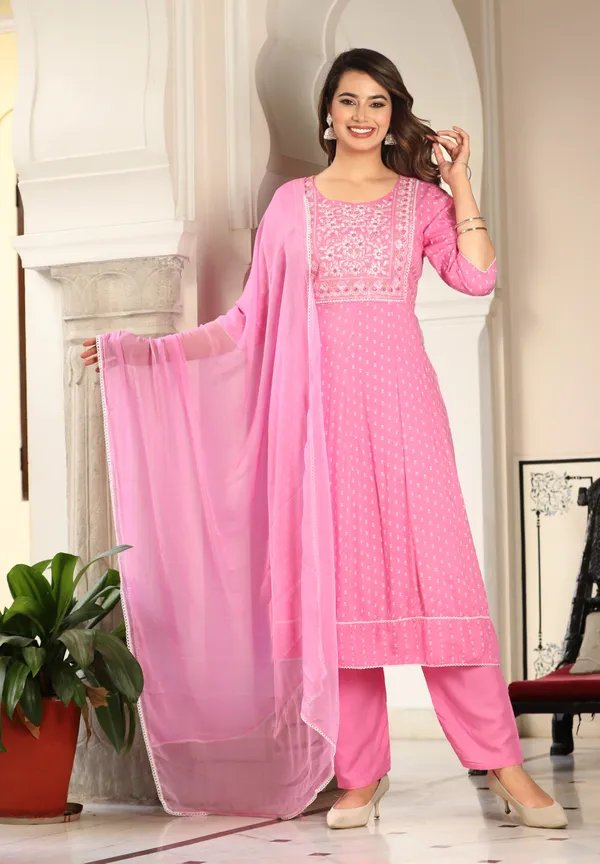 Pink_Anarkali_Rayon_Printd_Embroiderd_Kurta_With_Pant_And_Dupatta_Women_And_Girls
