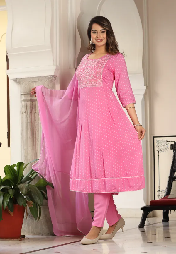 Pink_Anarkali_Rayon_Printd_Embroiderd_Kurta_With_Pant_And_Dupatta_Women_And_Girls