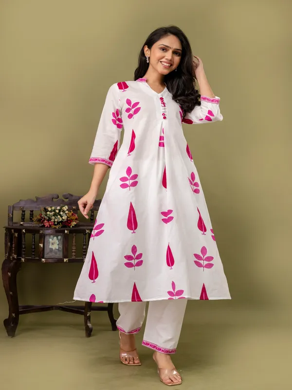 Pink_Aline_Cotton_Printed_Kurta_With_Pant_For_Women_And_Girls