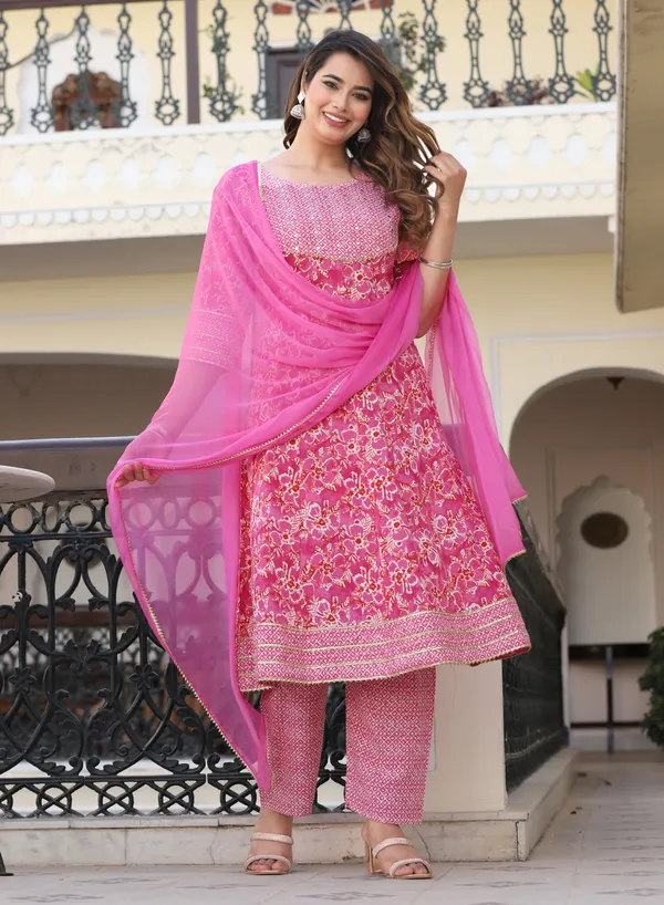 Pink_Anarkali_Rayon_Printd_Embroiderd_Kurta_With_Pant_And_Dupatta_Women_And_Girls