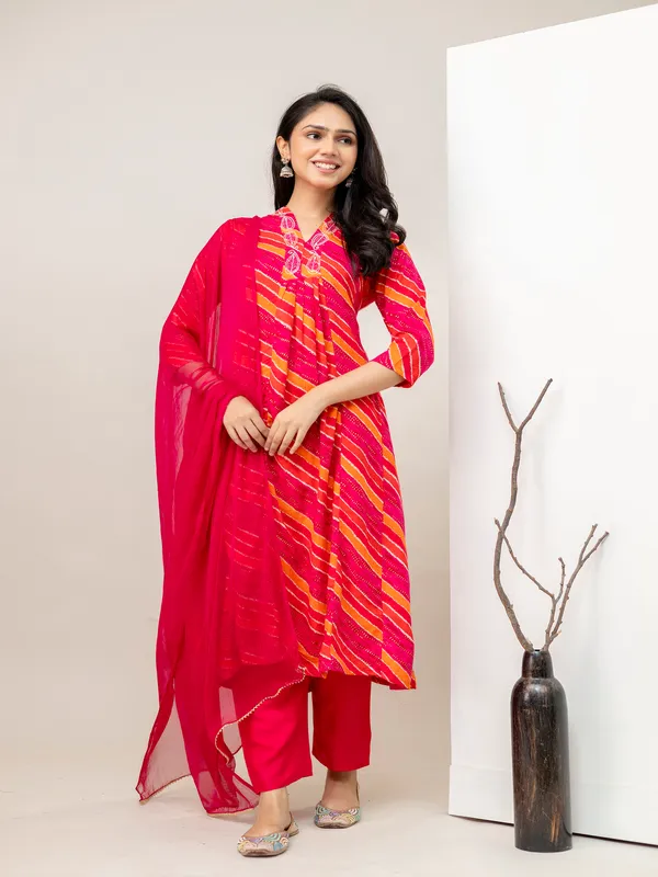 Pink_Aline_Rayon_Printed_Kurta_With_Pant_And_Dupatta_Women_And_Girls