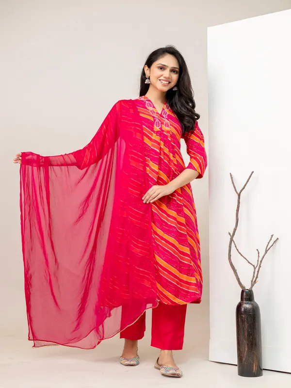 Pink_Aline_Rayon_Printed_Kurta_With_Pant_And_Dupatta_Women_And_Girls