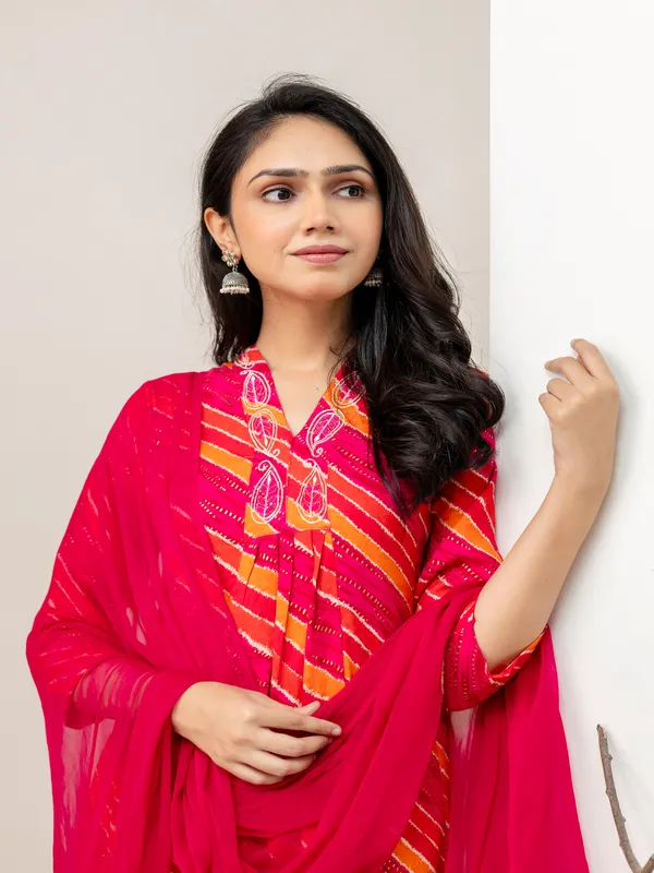 Pink_Aline_Rayon_Printed_Kurta_With_Pant_And_Dupatta_Women_And_Girls