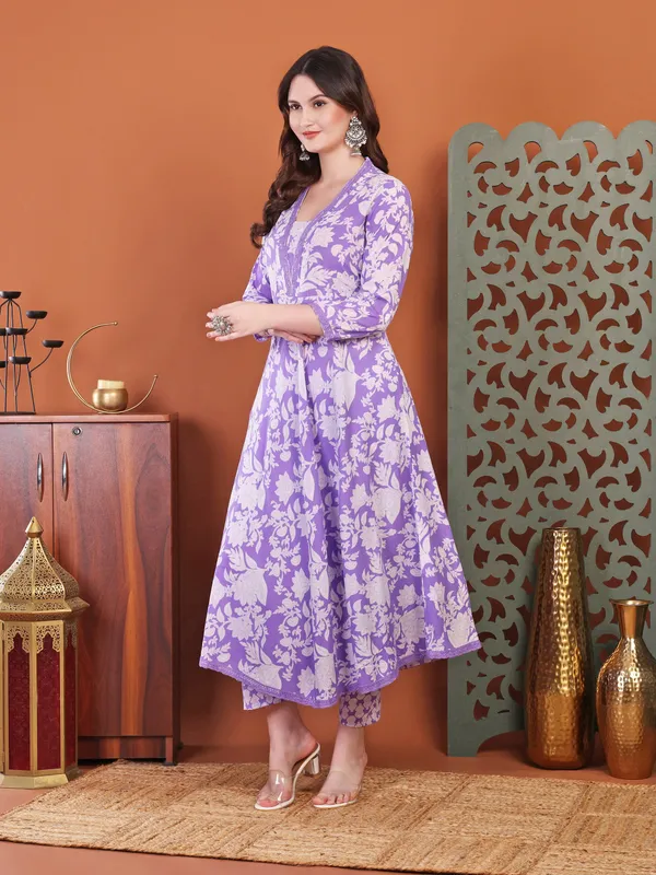 Purple_Anarkali_Cotton_Printed_Self_Design_Kurta_With_Pant_And_Dupatta_Women_And_Girls