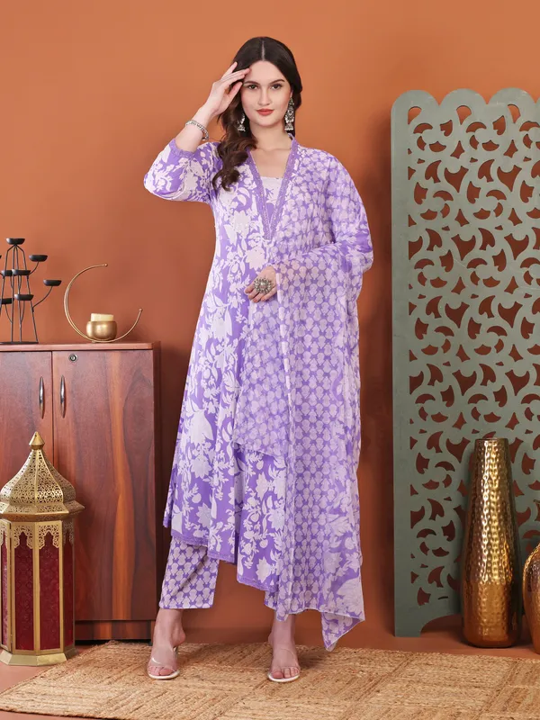 Purple_Anarkali_Cotton_Printed_Self_Design_Kurta_With_Pant_And_Dupatta_Women_And_Girls