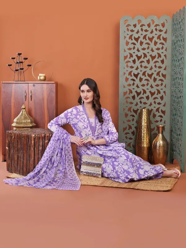 Purple_Anarkali_Cotton_Printed_Self_Design_Kurta_With_Pant_And_Dupatta_Women_And_Girls