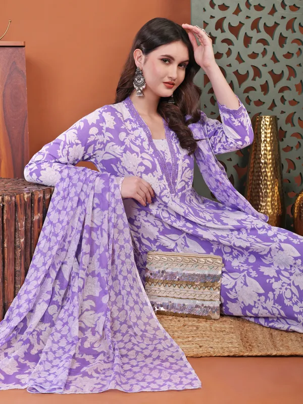 Purple_Anarkali_Cotton_Printed_Self_Design_Kurta_With_Pant_And_Dupatta_Women_And_Girls