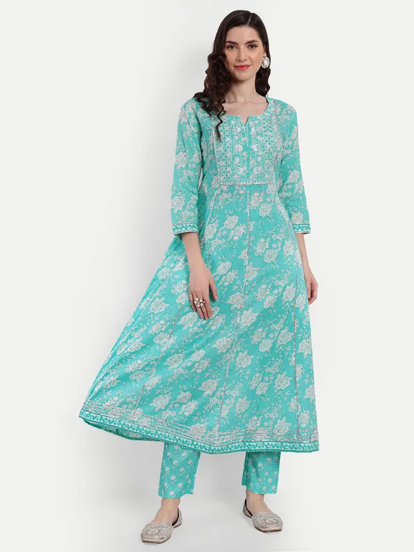 Aqua_Anarkali_Cotton_Printed_Embroidered_Kurta_With_Pant_And_Dupatta_For_Women