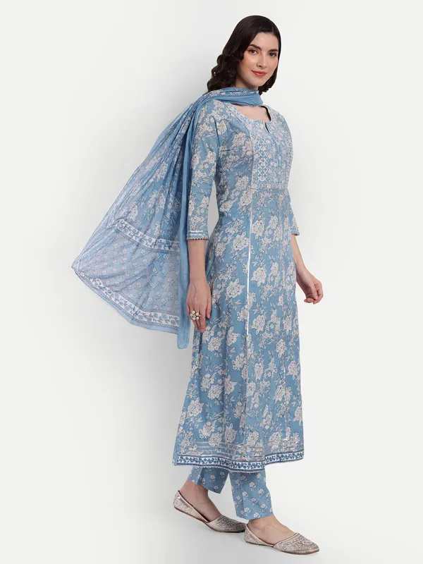 Aqua_Anarkali_Cotton_Printed_Embroidered_Kurta_With_Pant_And_Dupatta_For_Women