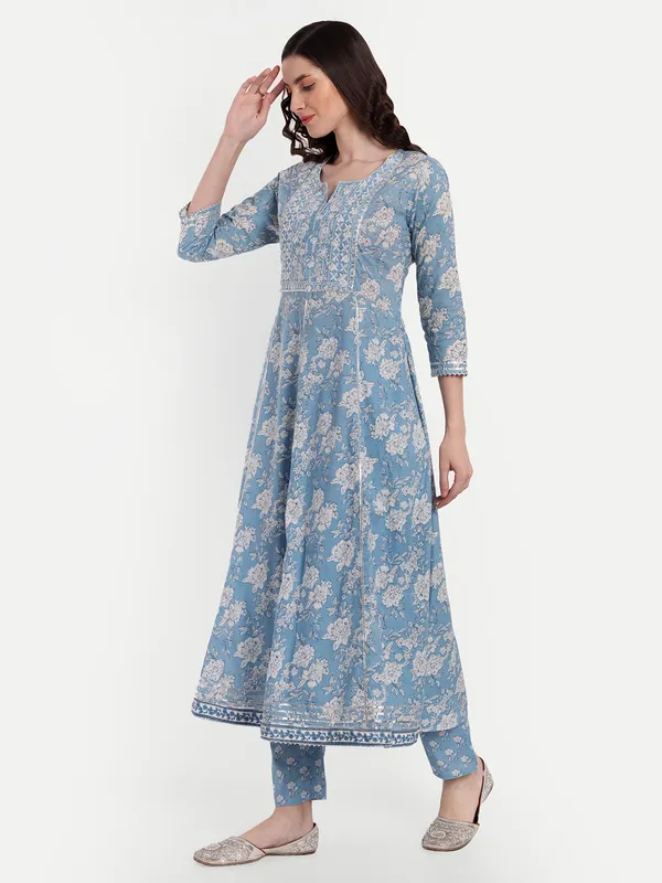 Aqua_Anarkali_Cotton_Printed_Embroidered_Kurta_With_Pant_And_Dupatta_For_Women