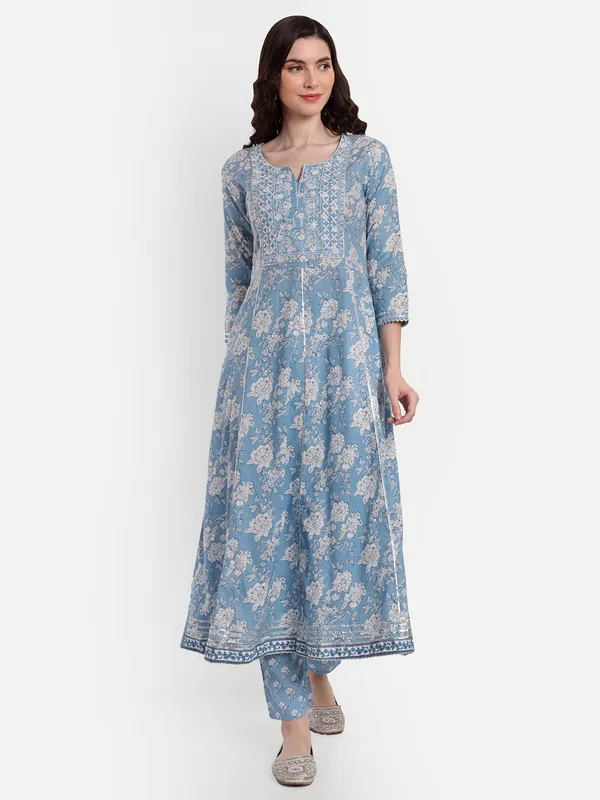Aqua_Anarkali_Cotton_Printed_Embroidered_Kurta_With_Pant_And_Dupatta_For_Women