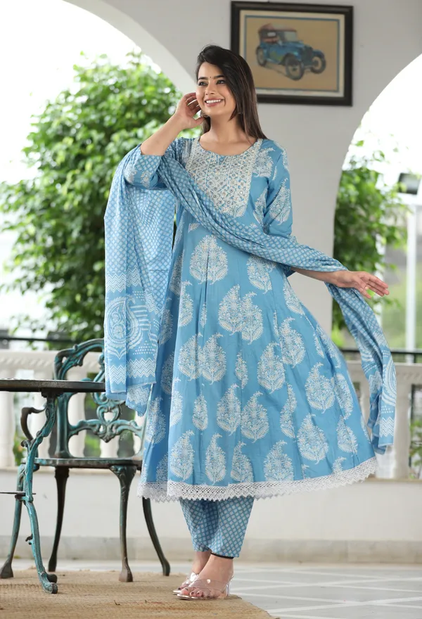 Aqua_Anarkali_Cotton_Printed_Embroidered_Kurta_With_Pant_And_Dupatta_For_Women