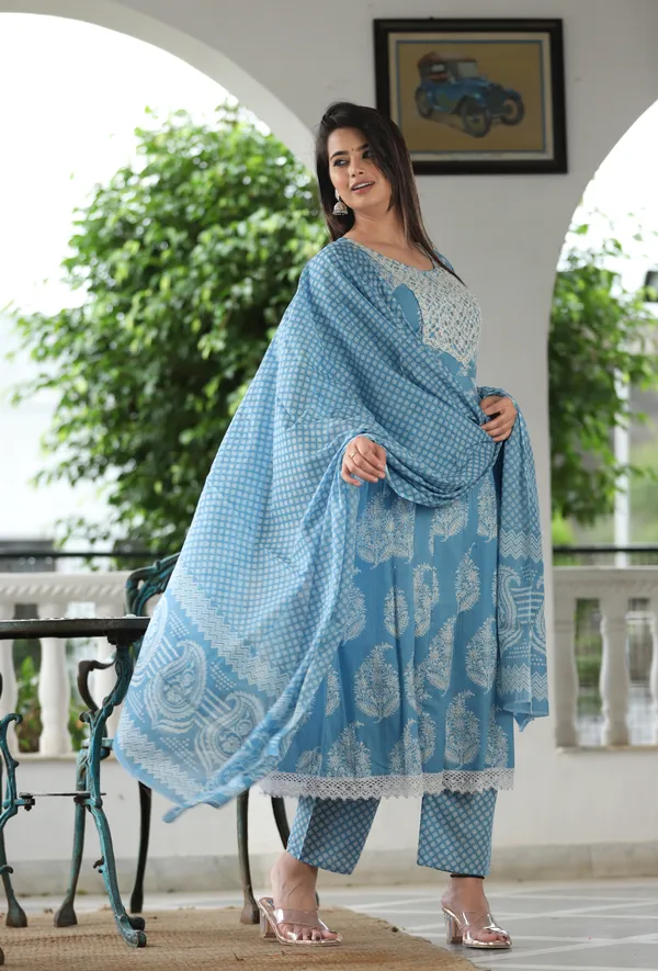 Aqua_Anarkali_Cotton_Printed_Embroidered_Kurta_With_Pant_And_Dupatta_For_Women