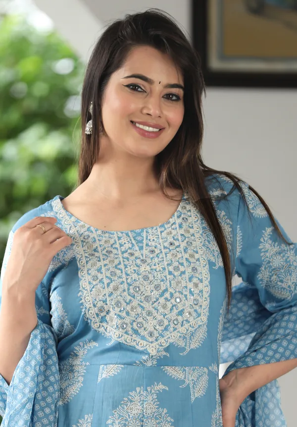 Aqua_Anarkali_Cotton_Printed_Embroidered_Kurta_With_Pant_And_Dupatta_For_Women