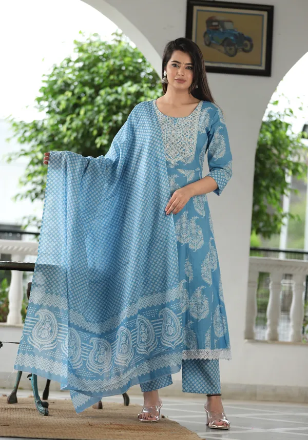 Aqua_Anarkali_Cotton_Printed_Embroidered_Kurta_With_Pant_And_Dupatta_For_Women