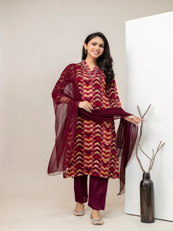 Maroon_Straight_Rayon_Printed_Kurta_With_Pant_And_Dupatta_Women_And_Girls