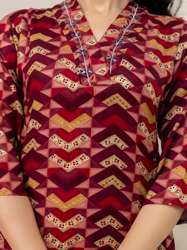 Maroon_Straight_Rayon_Printed_Kurta_With_Pant_And_Dupatta_Women_And_Girls