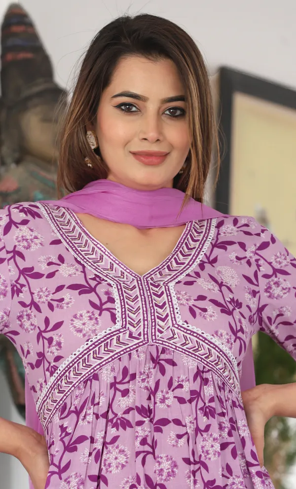 Lavender_Alia_Cut_Rayon_Printed_Embroidered_Kurta_With_Pant_And_Dupatta_For_Women