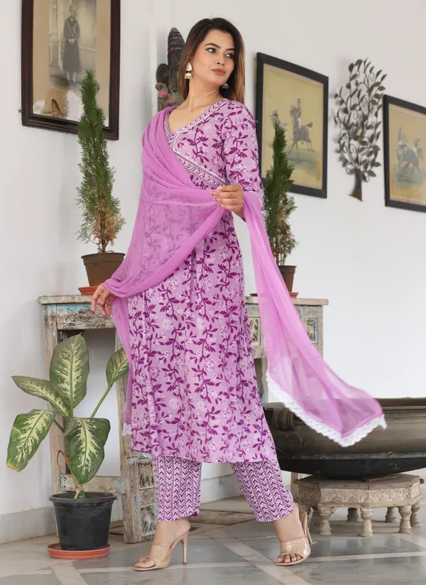 Lavender_Alia_Cut_Rayon_Printed_Embroidered_Kurta_With_Pant_And_Dupatta_For_Women