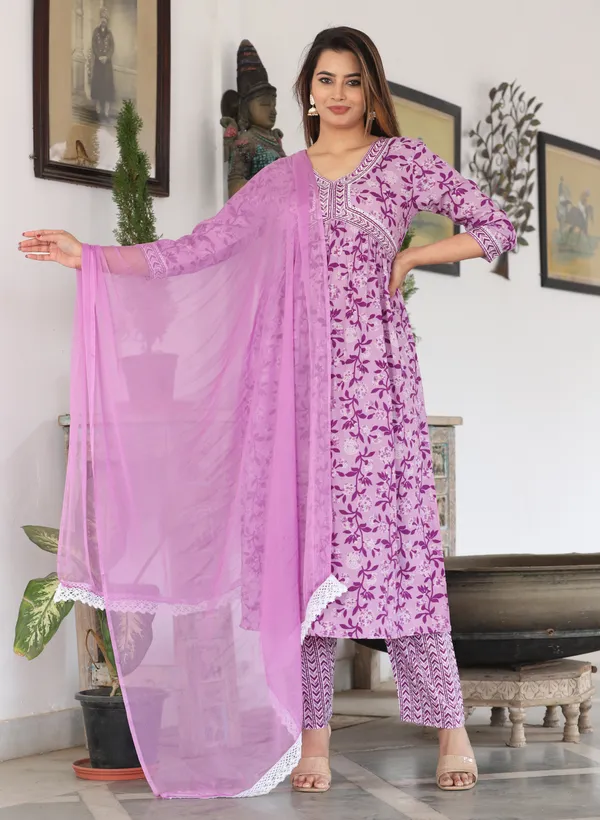 Lavender_Alia_Cut_Rayon_Printed_Embroidered_Kurta_With_Pant_And_Dupatta_For_Women