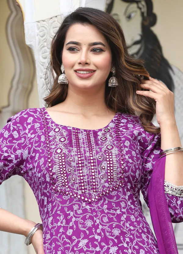 Wine_Anarkali_Rayon_Printd_Embroiderd_Kurta_With_Pant_And_Dupatta_Women_And_Girls
