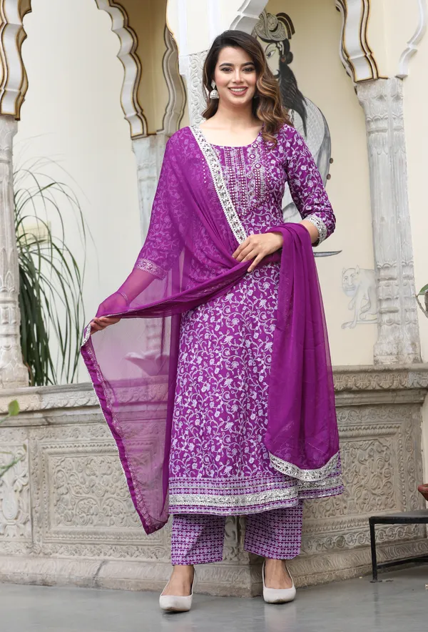 Wine_Anarkali_Rayon_Printd_Embroiderd_Kurta_With_Pant_And_Dupatta_Women_And_Girls