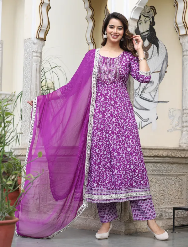 Wine_Anarkali_Rayon_Printd_Embroiderd_Kurta_With_Pant_And_Dupatta_Women_And_Girls