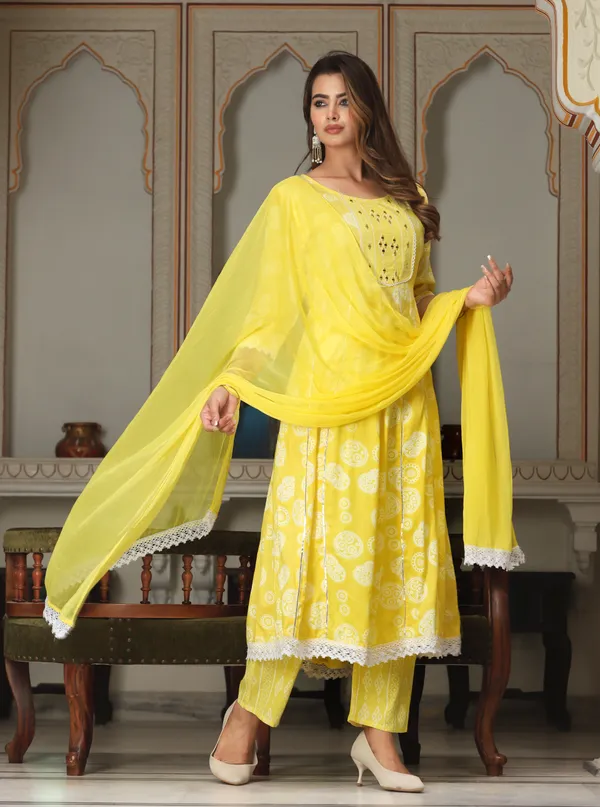 Yellow_Anarkali_Rayon_Printd_Embroiderd_Kurta_With_Pant_And_Dupatta_Women_And_Girls