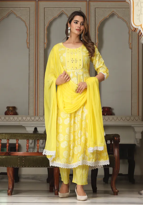 Yellow_Anarkali_Rayon_Printd_Embroiderd_Kurta_With_Pant_And_Dupatta_Women_And_Girls