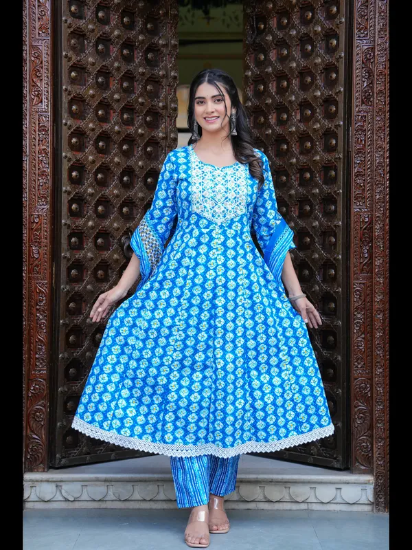 Blue_Printed_Anarkali_Pure_Cotton_Kurta_With_Pant_And_Dupatta