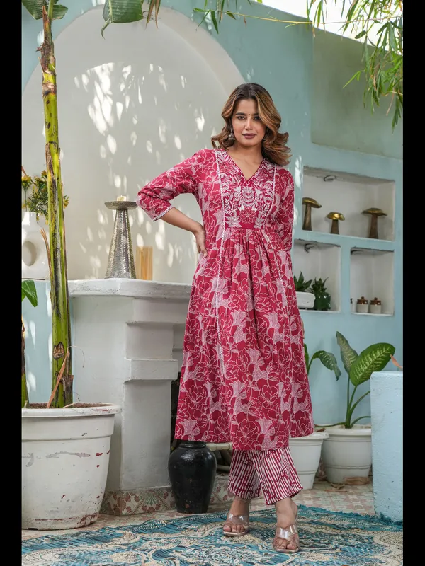 Mustard_Printed_Cotton_A-Line_Kurta_With_Pant_And_Dupatta