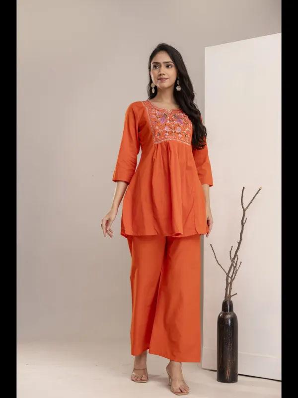 Orange_Solid_Embellished_Co-Ord_Set_For_Women