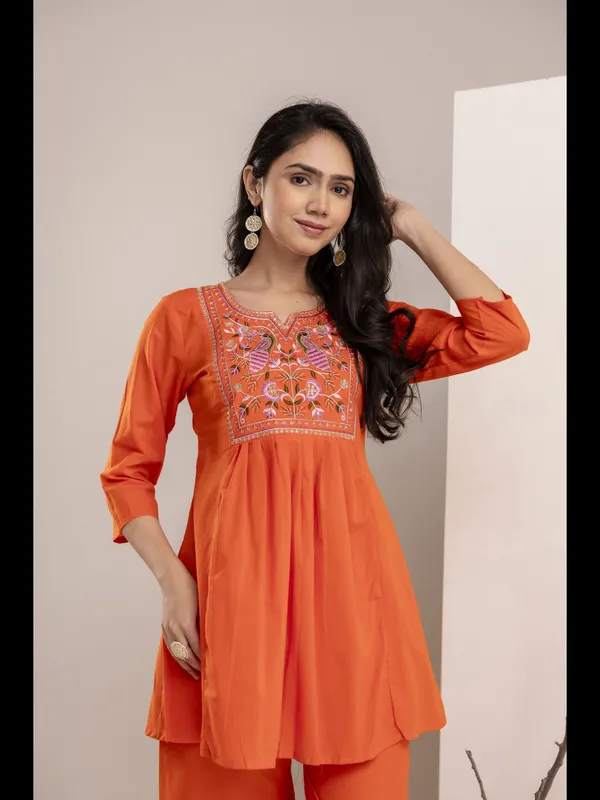 Orange_Solid_Embellished_Co-Ord_Set_For_Women