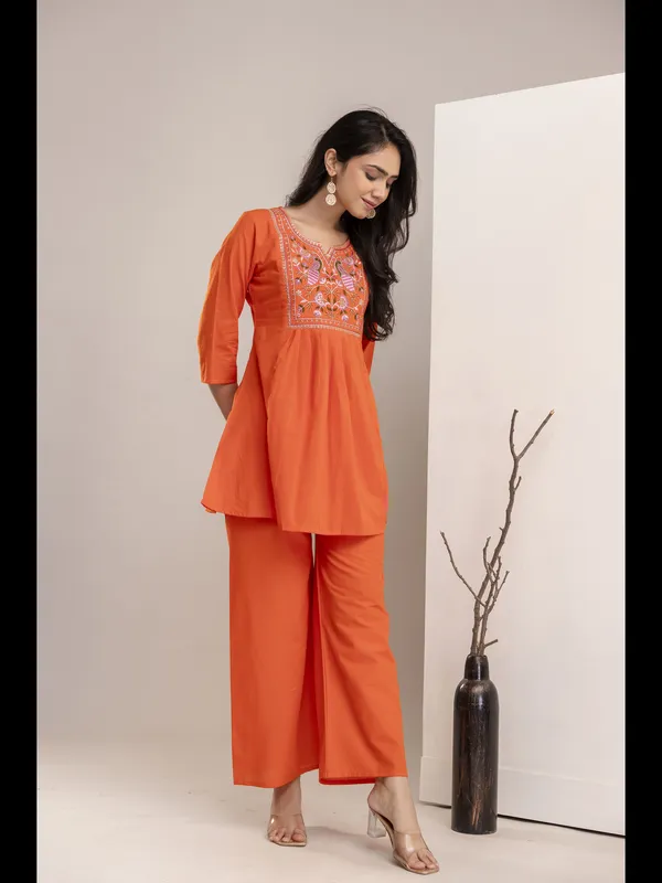 Orange_Solid_Embellished_Co-Ord_Set_For_Women
