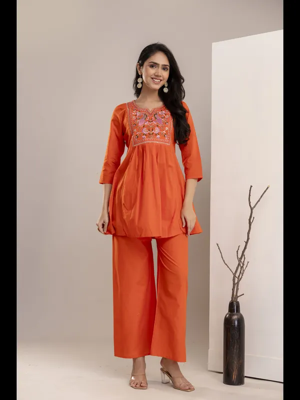 Orange_Solid_Embellished_Co-Ord_Set_For_Women