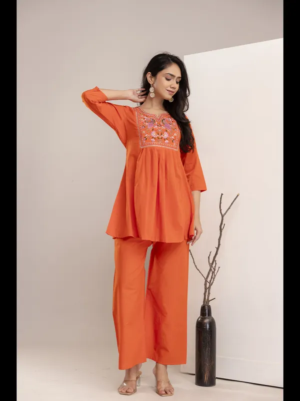 Orange_Solid_Embellished_Co-Ord_Set_For_Women