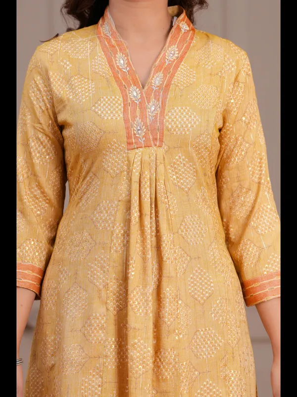 Mustard_Printed_A-line_Rayon_Kurta_With_Pant_And_Dupatta