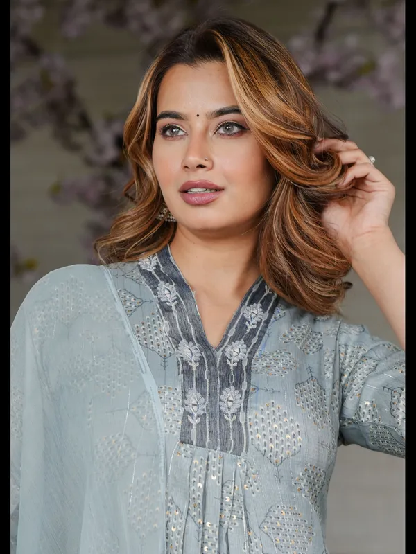 Grey_Printed_Rayon_A-Line_Kurta_With_Pant_And_Dupatta