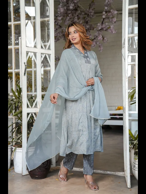 Grey_Printed_Rayon_A-Line_Kurta_With_Pant_And_Dupatta