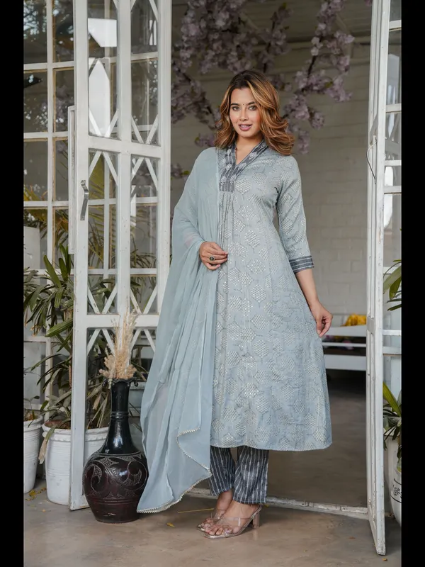 Grey_Printed_Rayon_A-Line_Kurta_With_Pant_And_Dupatta