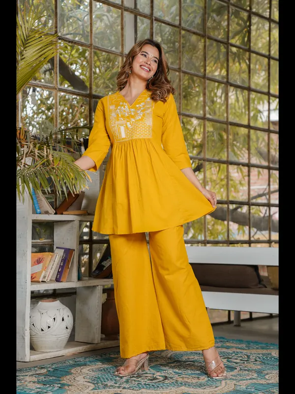 Mustard_Solid_Embellished_Co-Ord_Set_For_Women