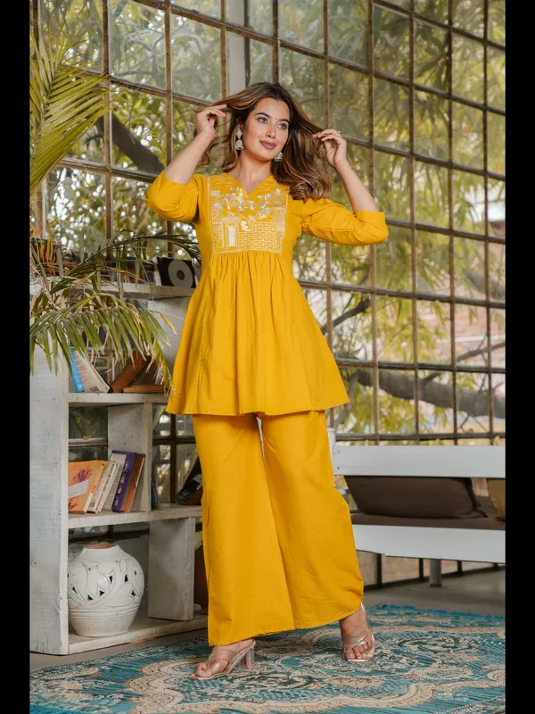 Mustard_Solid_Embellished_Co-Ord_Set_For_Women