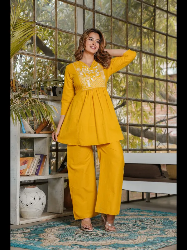Mustard_Solid_Embellished_Co-Ord_Set_For_Women