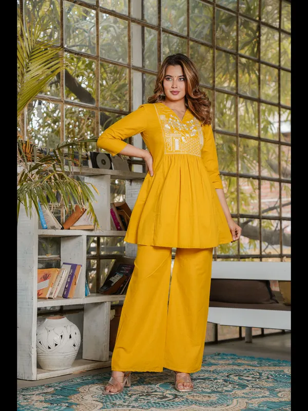 Mustard_Solid_Embellished_Co-Ord_Set_For_Women