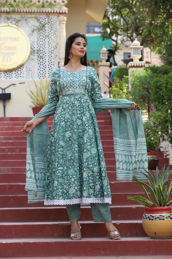 Green_Anarkali_Cotton_Printed_Embroidered_Kurta_With_Pant_Dupatta