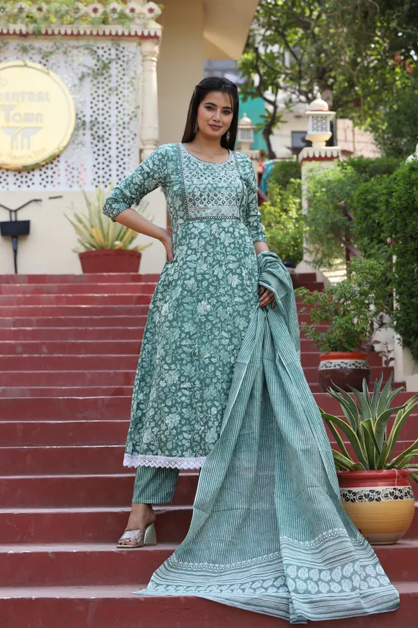 Green_Anarkali_Cotton_Printed_Embroidered_Kurta_With_Pant_Dupatta