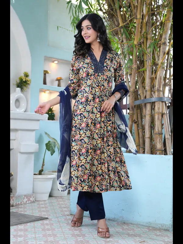 Blue_Printed_A-line_Rayon_Kurta_With_Pant_And_Dupatta